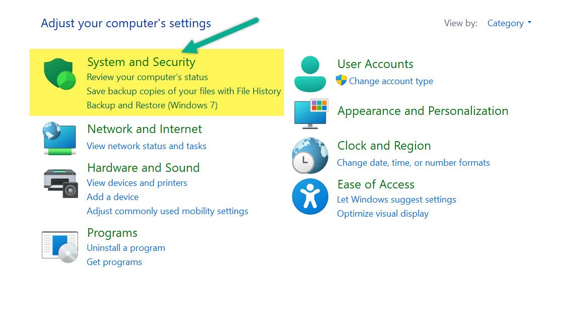 Control Panel System and Security