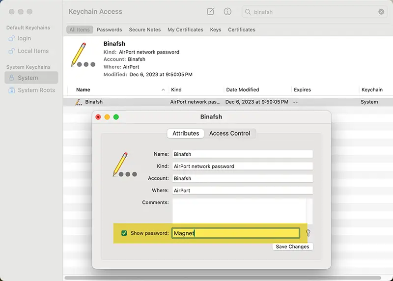 keychain access show wifi password