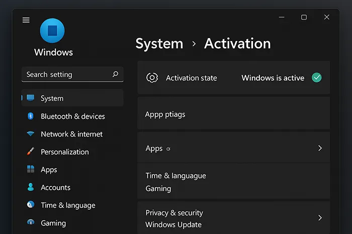 Windows activation status in Control Panel