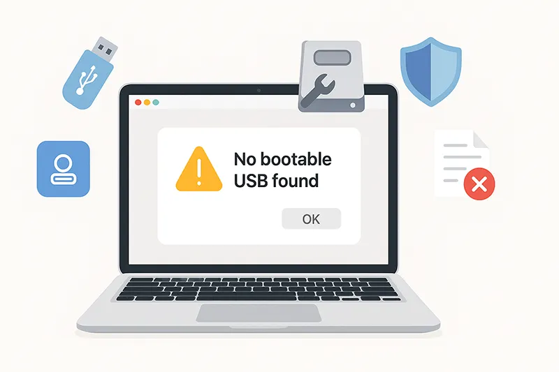 MacBook showing Startup Manager without installer USB