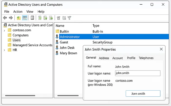 ADUC console navigation overview