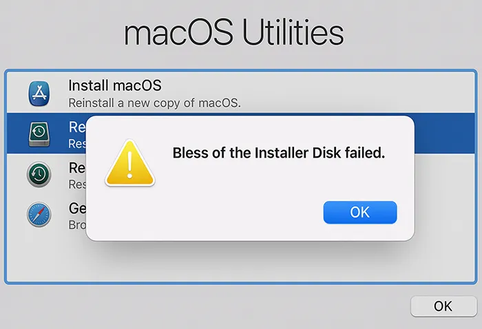 macOS error dialog: Bless of the Installer Disk Failed