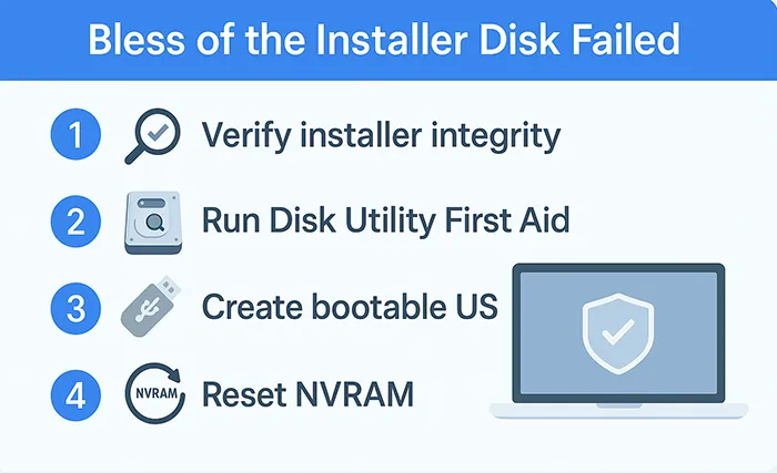 Infographic checklist for fixing bless installer disk failed