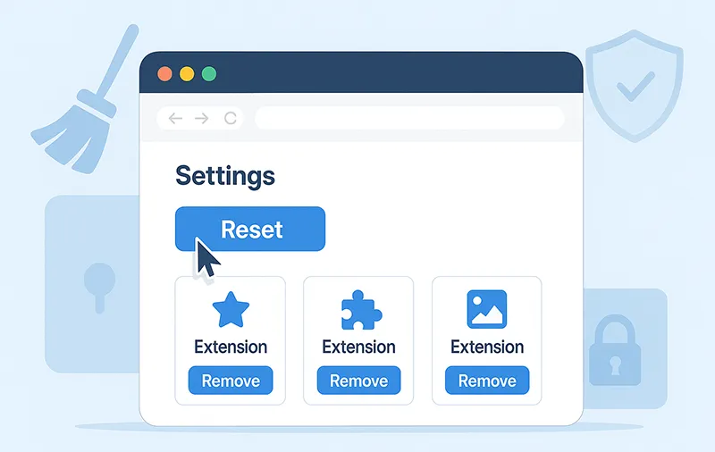 Cleaning web browser extensions and resetting settings.