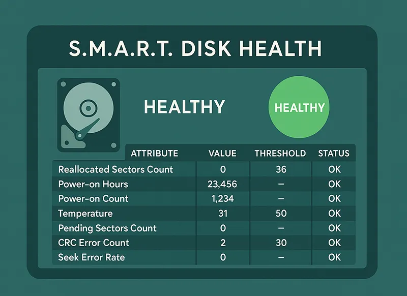 Monitoring hard drive health using SMART tools.