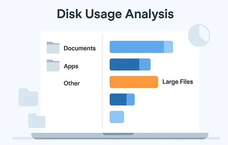 Disk usage analysis highlighting large files.