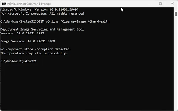Running DISM CheckHealth command in Windows 11