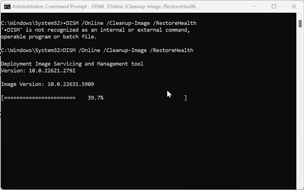 Running DISM RestoreHealth command in Windows 11 Command Prompt