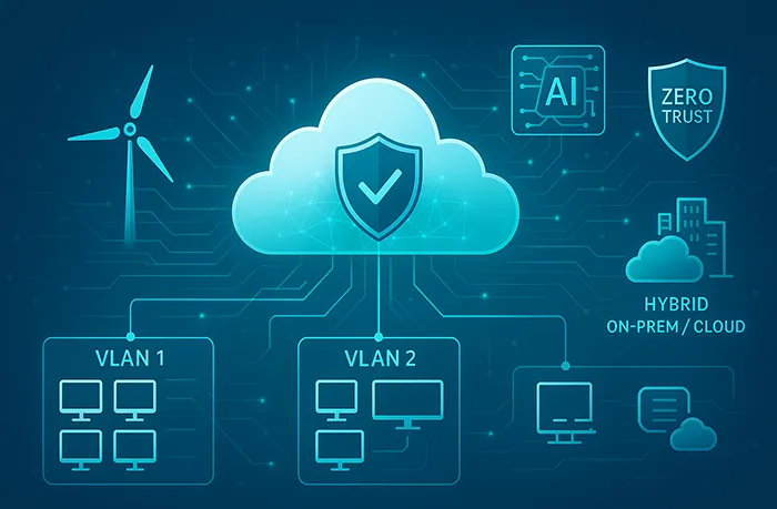 Futuristic VLAN segmentation architecture connected to cloud and Zero Trust