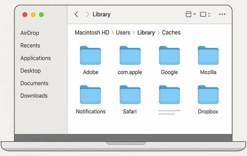 Clearing cache files on macOS.