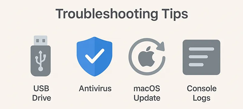 Infographic checklist for troubleshooting macOS USB errors