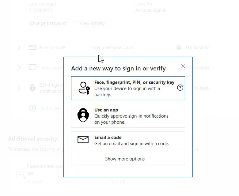 Microsoft Account two-step verification setup screen.