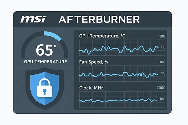 MSI Afterburner showing GPU temperature