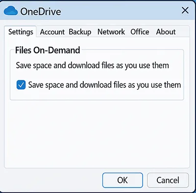 OneDrive Files On-Demand settings enabled in Windows 11.