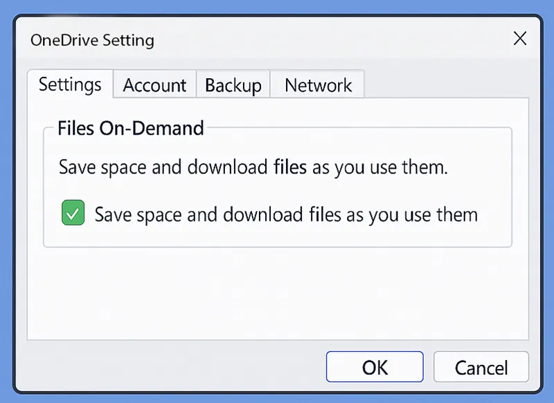 OneDrive Files On-Demand settings screen.