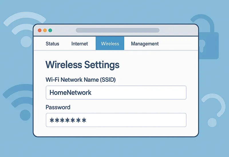 Router settings interface with WiFi password field.