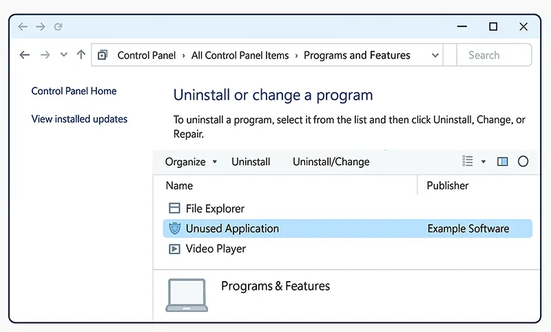 Windows uninstall unused applications.