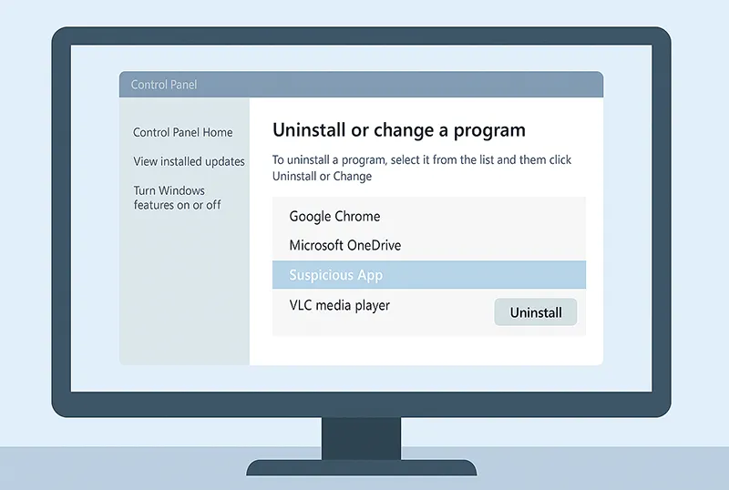 Uninstalling suspicious programs to remove malware.