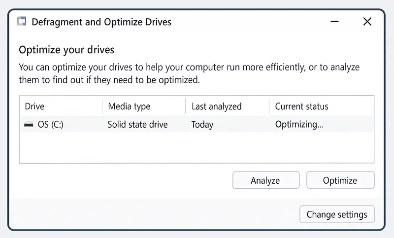 Windows defragment and optimize drives tool.
