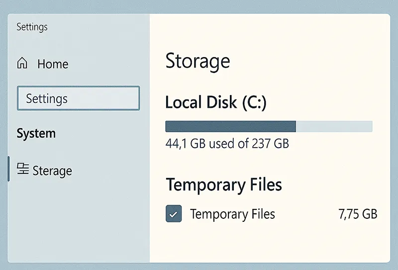 Windows 10 temporary files cleanup screen.