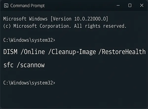 Running DISM and SFC commands in Command Prompt on Windows 11