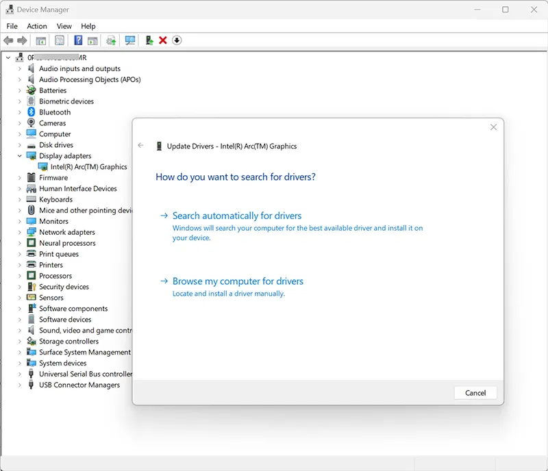 Updating GPU drivers via Device Manager in Windows 11