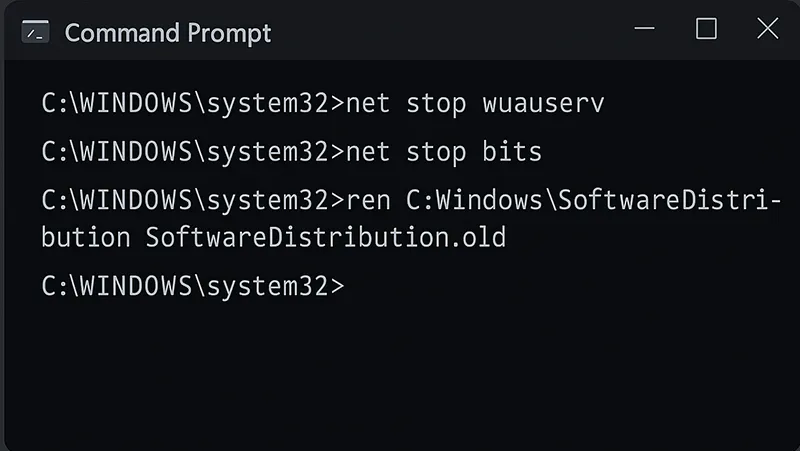 Command Prompt reset Windows Update components