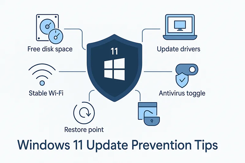 Infographic showing Windows update prevention tips