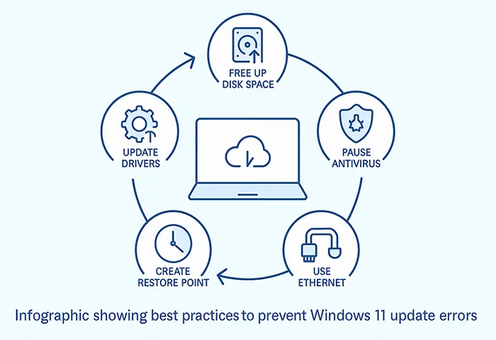Infographic showing Windows update prevention tips