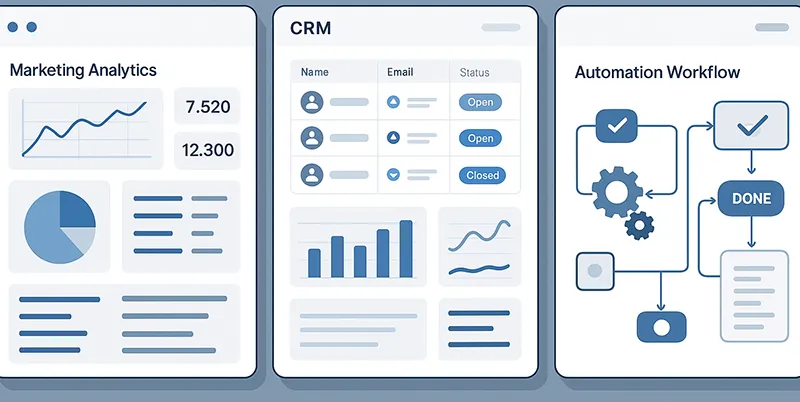 Dashboard view of multiple AI SaaS tools integrated for business operations