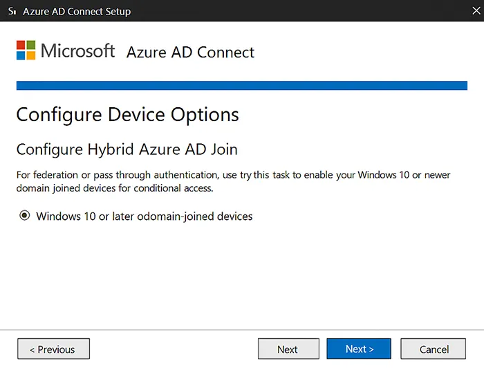 Azure AD Connect Hybrid device registration wizard