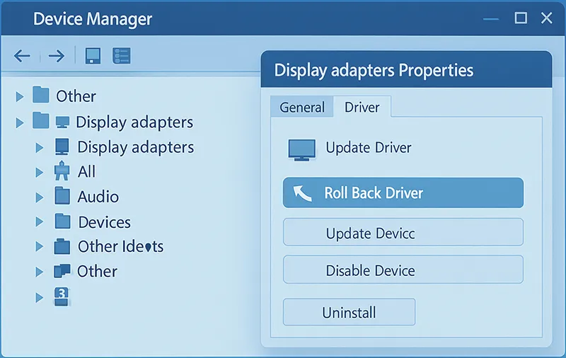Windows Device Manager driver rollback option