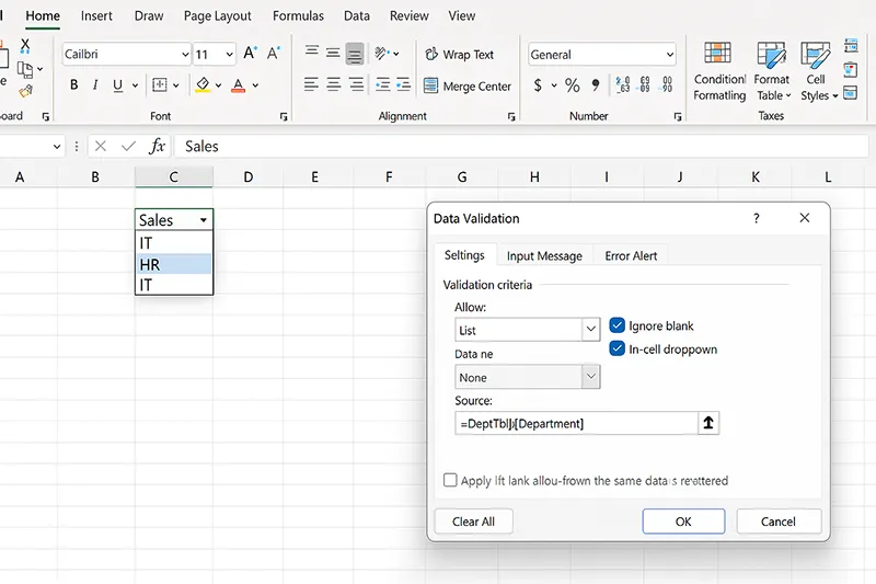 Data Validation drop-down list setup using Excel table as dynamic source