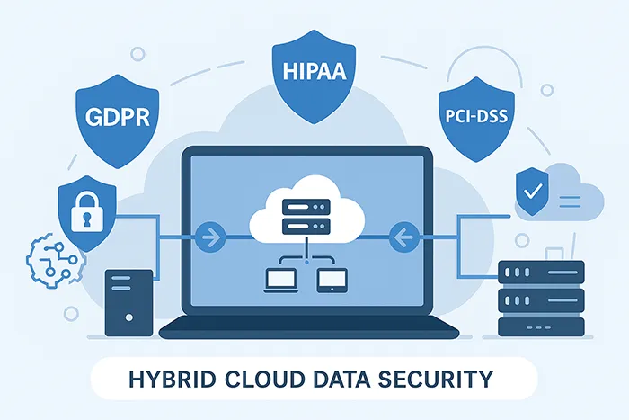 Hybrid cloud data security and compliance illustration