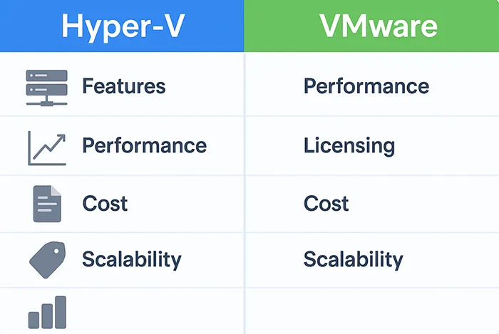 Hyper-V vs VMware feature comparison infographic