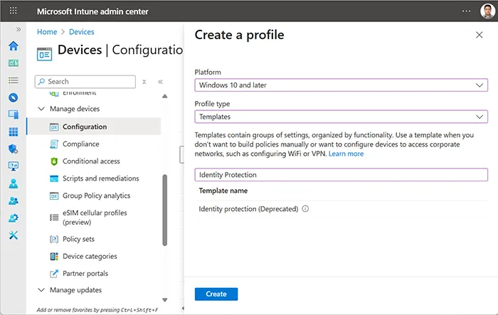 Create configuration profile in Intune