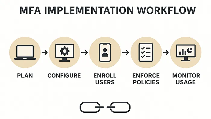 Step-by-step diagram showing the process of implementing multi-factor authentication across an organization.