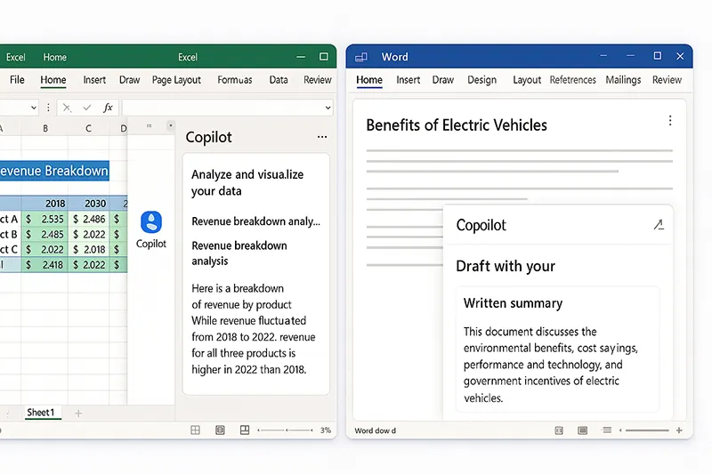 Microsoft Copilot in Excel generating charts and insights from sales data