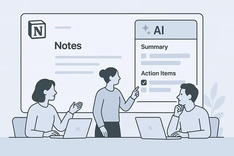 Notion AI generating meeting summary and action items from a project document