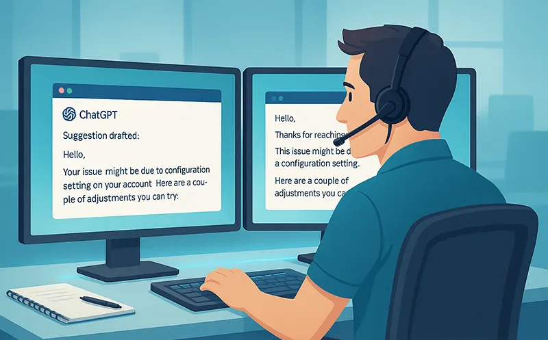 Helpdesk agent reviewing AI-generated customer response