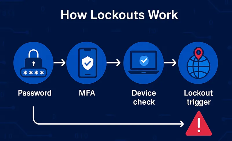 Diagram explaining login and lockout process across systems