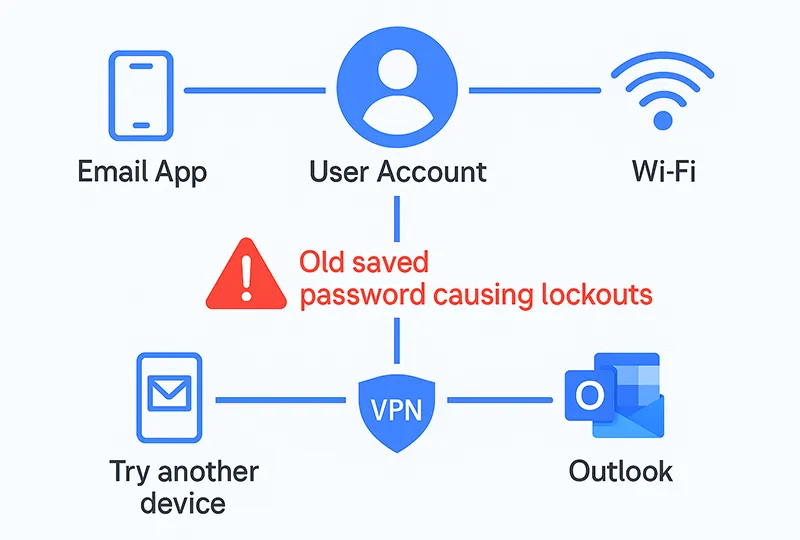 Diagram showing devices causing Active Directory lockouts