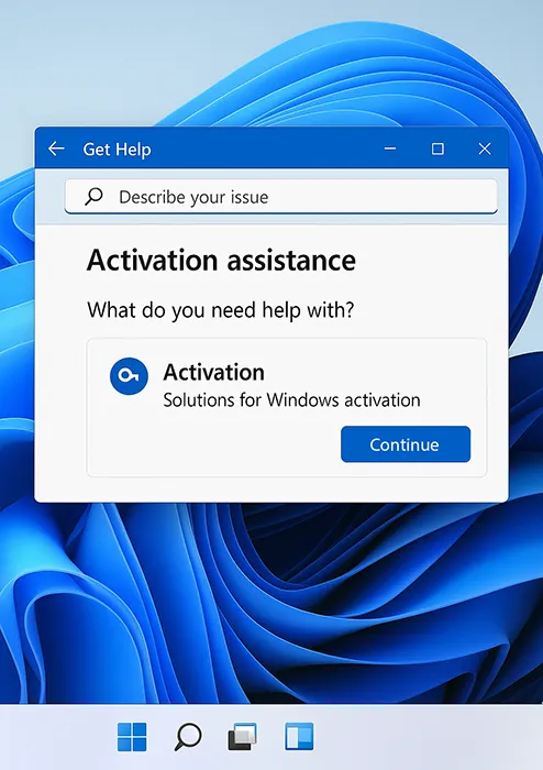 Microsoft Get Help app showing activation support