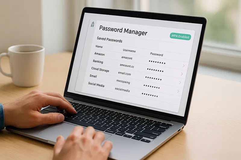 Person using password manager with MFA enabled