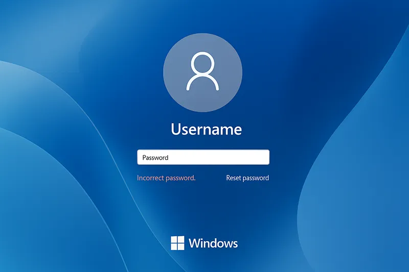Windows login screen showing wrong password message
