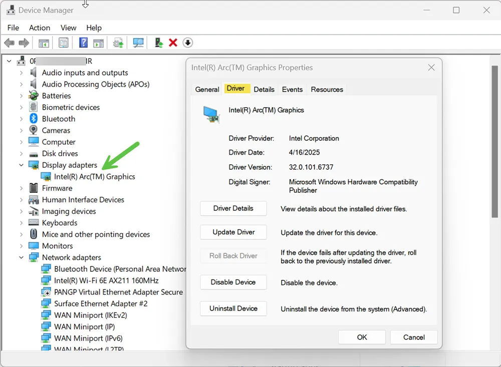 Device Manager showing GPU driver options