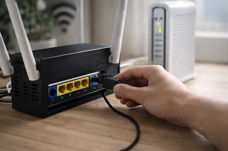 Power cycling a home router and modem to fix internet connectivity issues