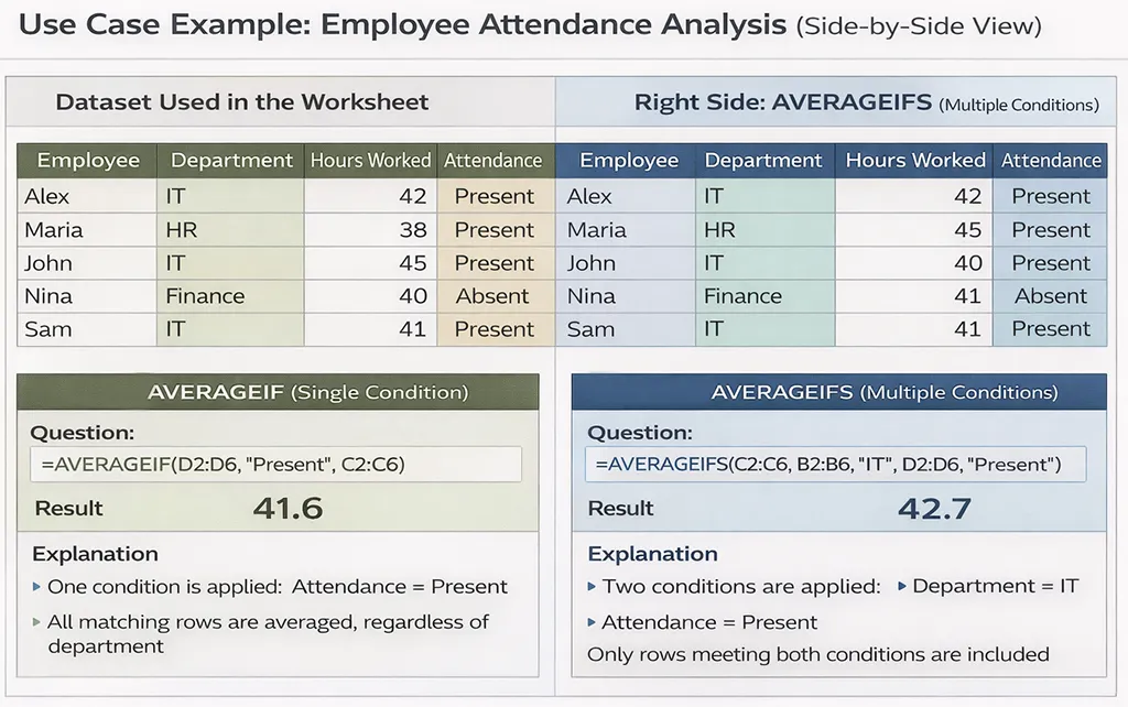 Criteria examples for AVERAGEIF and AVERAGEIFS using employee timesheet data