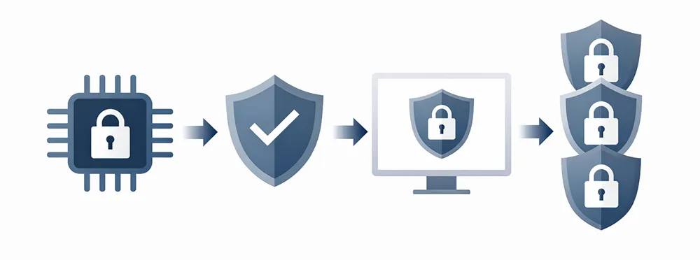Concept illustration showing secured-core PC protections including Secure Launch