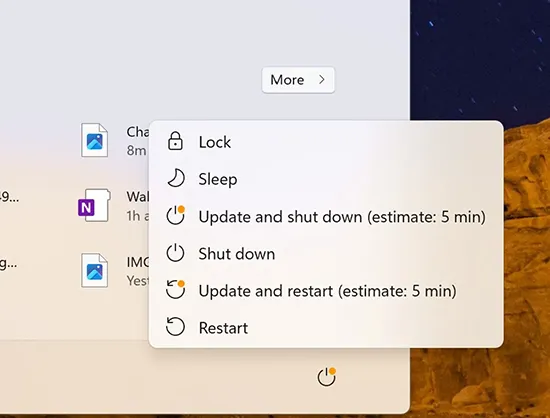 Windows 11 power menu showing Shut down option during troubleshooting